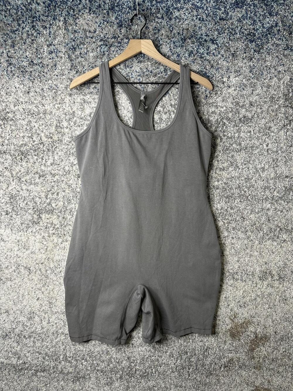 Unitard Womens 3X Gray Cotton Blend Scoop Neck Racerback Biker Short One Piece